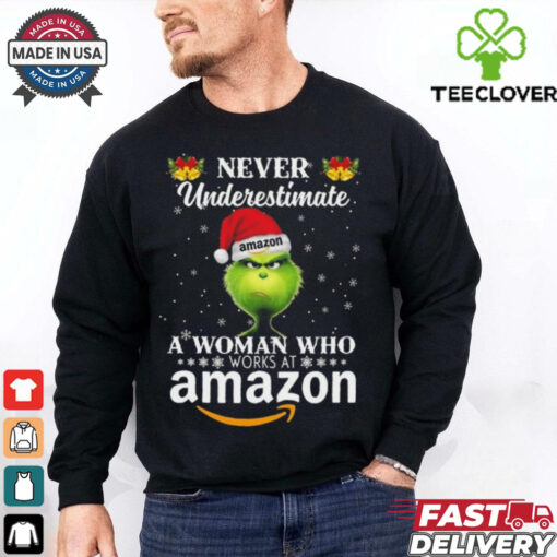 Grinch Never Underestimate A Woman Who Works At Amazon Christmas 2024 Shirt