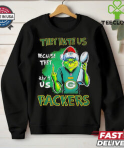 Grinch Packers Super Bowl Christmas They Hate Us Because They Ain't Us Shirt featuring a playful Grinch design and a bold statement celebrating the Green Bay Packers' Super Bowl pride.