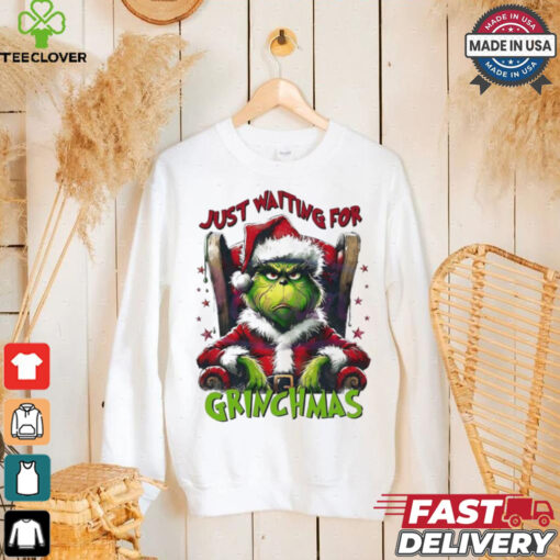 Grinch Santa Claus just waiting for Grinchmas Merry Christmas shirt