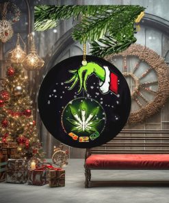 Grinch Santa Hand Holding Cannabis Marijuana Weed 420 Christmas Decorations Ornament