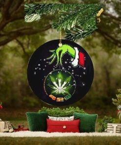 Grinch Santa Hand Holding Cannabis Marijuana Weed 420 Christmas Decorations Ornament