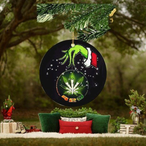 Grinch Santa Hand Holding Cannabis Marijuana Weed 420 Christmas Decorations Ornament