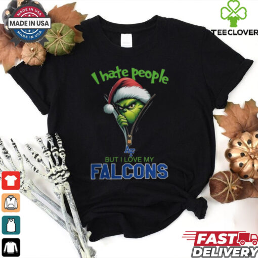 Grinch Santa Hat I Hate People But I Love My Air Force Falcons Christmas Logo Shirt