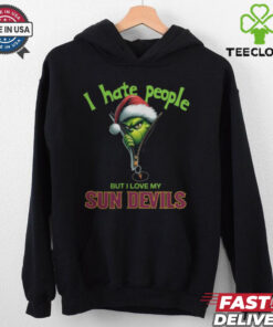 Grinch Santa Hat I Hate People But I Love My Arizona State Sun Devils Christmas Logo Shirt