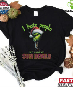 Grinch Santa Hat I Hate People But I Love My Arizona State Sun Devils Christmas Logo Shirt