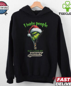 Grinch Santa Hat I Hate People But I Love My Army Black Knights Christmas Logo Shirt