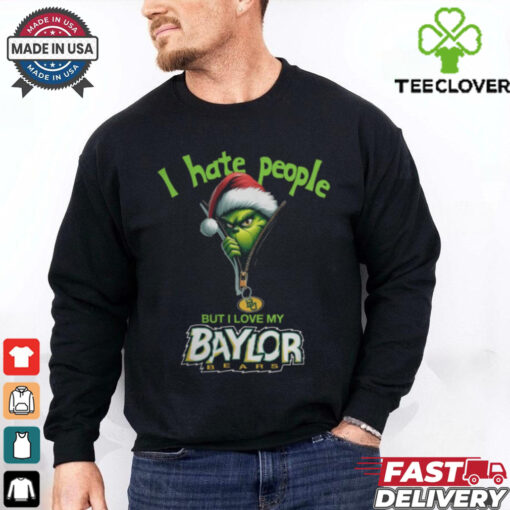 Grinch Santa Hat I Hate People But I Love My Baylor Bears Christmas Logo Shirt