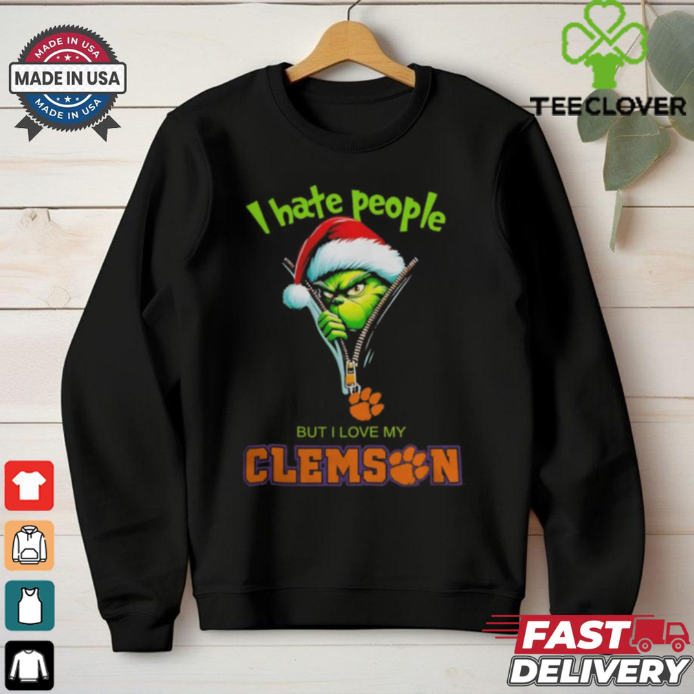 Grinch Santa Hat I Hate People But I Love My Clemson Tigers Christmas Logo Shirt Grinch Santa Hat I Hate People But I Love My Clemson Tigers Christmas Logo Shirt
