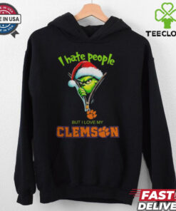 Grinch Santa Hat I Hate People But I Love My Clemson Tigers Christmas Logo Shirt