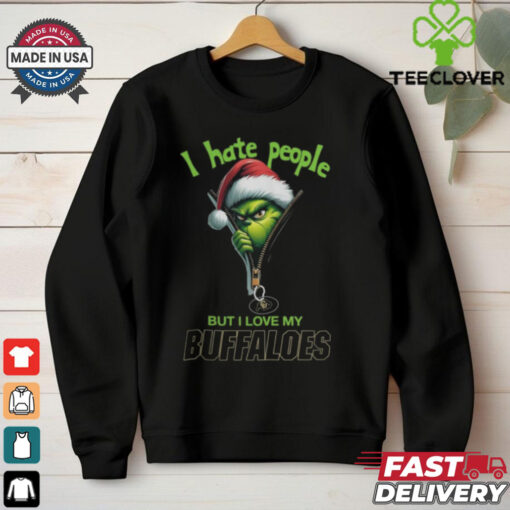 Grinch Santa Hat I Hate People But I Love My Colorado Buffaloes Christmas Logo Shirt