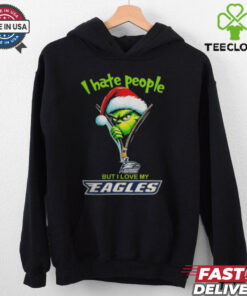 Grinch Santa Hat I Hate People But I Love My Georgia Southern Eagles Christmas Logo Shirt