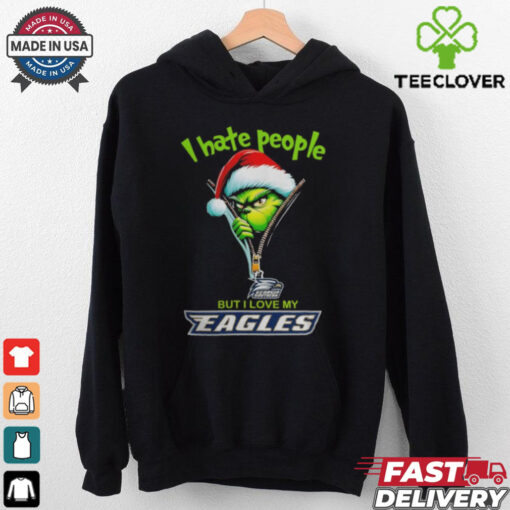 Grinch Santa Hat I Hate People But I Love My Georgia Southern Eagles Christmas Logo Shirt