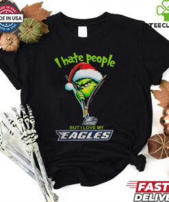 Grinch Santa Hat I Hate People But I Love My Georgia Southern Eagles Christmas Logo Shirt