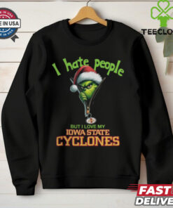 Grinch Santa Hat I Hate People But I Love My Iowa State Cyclones Christmas Logo Shirt