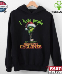 Grinch Santa Hat I Hate People But I Love My Iowa State Cyclones Christmas Logo Shirt