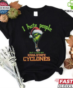 Grinch Santa Hat I Hate People But I Love My Iowa State Cyclones Christmas Logo Shirt