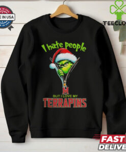 Grinch Santa Hat I Hate People But I Love My Maryland Terrapins Christmas Logo Shirt