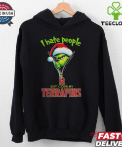 Grinch Santa Hat I Hate People But I Love My Maryland Terrapins Christmas Logo Shirt