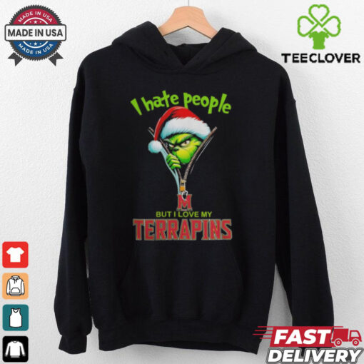Grinch Santa Hat I Hate People But I Love My Maryland Terrapins Christmas Logo Shirt
