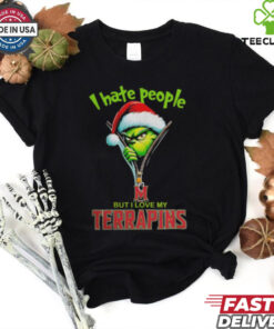 Grinch Santa Hat I Hate People But I Love My Maryland Terrapins Christmas Logo Shirt