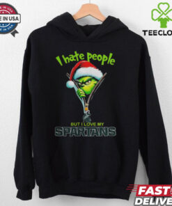 Grinch Santa Hat I Hate People But I Love My Michigan State Spartans Christmas Logo Shirt