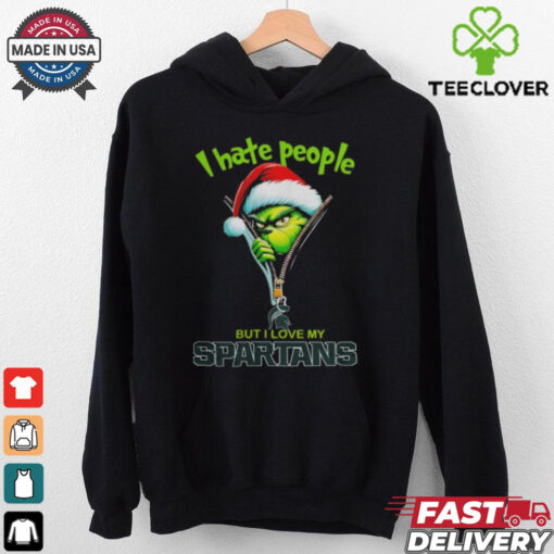 Grinch Santa Hat I Hate People But I Love My Michigan State Spartans Christmas Logo Shirt