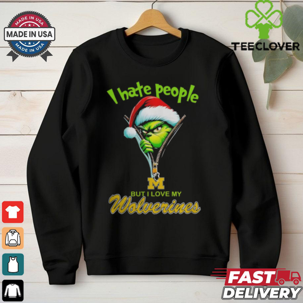 Grinch Santa Hat I Hate People But I Love My Michigan Wolverines Christmas Logo Shirt Grinch Santa Hat I Hate People But I Love My Michigan Wolverines Christmas Logo Shirt