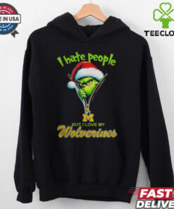 Grinch Santa Hat I Hate People But I Love My Michigan Wolverines Christmas Logo Shirt