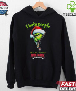Grinch Santa Hat I Hate People But I Love My NC State Wolfpack Christmas Logo Shirt