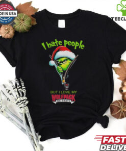 Grinch Santa Hat I Hate People But I Love My NC State Wolfpack Christmas Logo Shirt