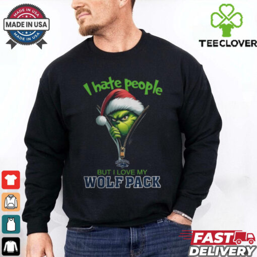Grinch Santa Hat I Hate People But I Love My Nevada Wolf Pack Christmas Logo Shirt
