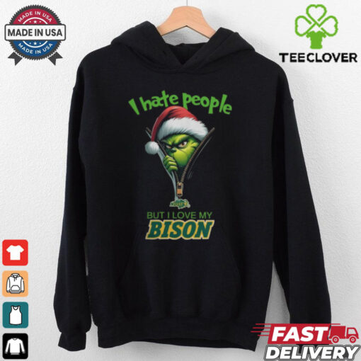 Grinch Santa Hat I Hate People But I Love My North Dakota State Bison Christmas Logo Shirt