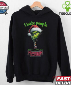 Grinch Santa Hat I Hate People But I Love My Northern Illinois Huskies Christmas Logo Shirt