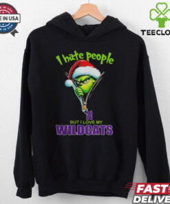 Grinch Santa Hat I Hate People But I Love My Northwestern Wildcats Christmas Logo Shirt