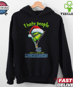 Grinch Santa Hat I Hate People But I Love My Old Dominion Monarchs Christmas Logo Shirt