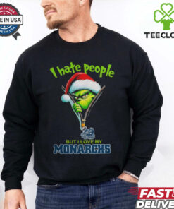 Grinch Santa Hat I Hate People But I Love My Old Dominion Monarchs Christmas Logo Shirt