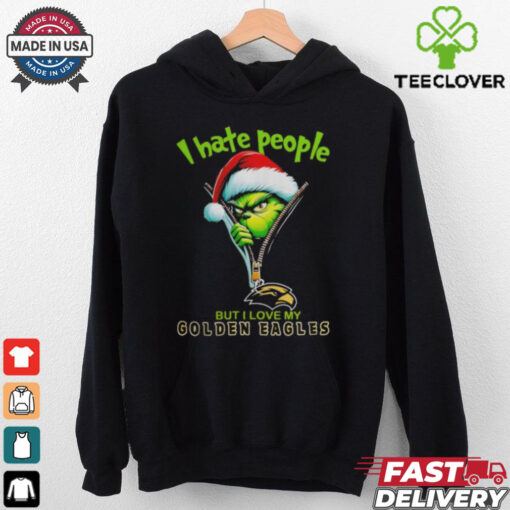 Grinch Santa Hat I Hate People But I Love My Southern Miss Golden Eagles Christmas Logo Shirt