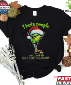 Grinch Santa Hat I Hate People But I Love My Southern Miss Golden Eagles Christmas Logo Shirt