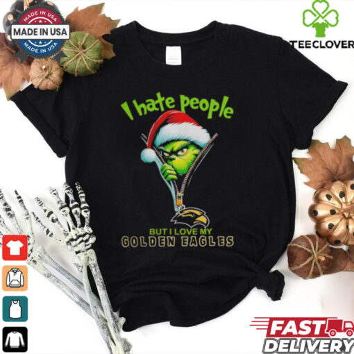 Grinch Santa Hat I Hate People But I Love My Southern Miss Golden Eagles Christmas Logo Shirt