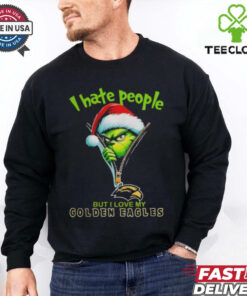 Grinch Santa Hat I Hate People But I Love My Southern Miss Golden Eagles Christmas Logo Shirt