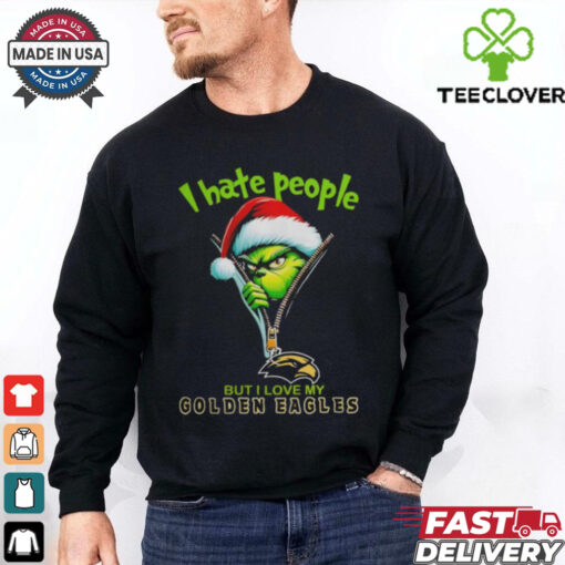 Grinch Santa Hat I Hate People But I Love My Southern Miss Golden Eagles Christmas Logo Shirt