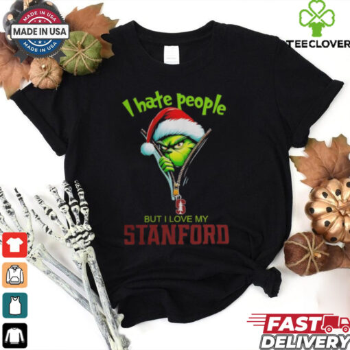 Grinch Santa Hat I Hate People But I Love My Stanford Cardinal Christmas Logo Shirt