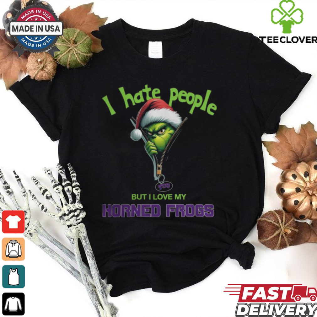 Grinch Santa Hat I Hate People But I Love My TCU Horned Frogs Christmas Logo Shirt Grinch Santa Hat I Hate People But I Love My TCU Horned Frogs Christmas Logo Shirt