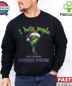 Grinch Santa Hat I Hate People But I Love My TCU Horned Frogs Christmas Logo Shirt