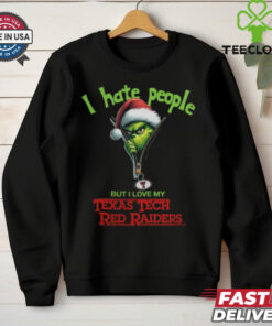 Grinch Santa Hat I Hate People But I Love My Texas Tech Red Raiders Christmas Logo Shirt