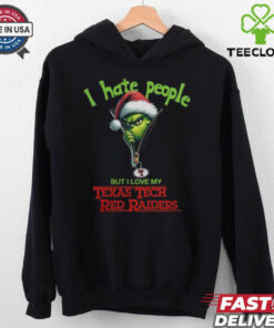 Grinch Santa Hat I Hate People But I Love My Texas Tech Red Raiders Christmas Logo Shirt