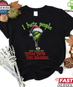 Grinch Santa Hat I Hate People But I Love My Texas Tech Red Raiders Christmas Logo Shirt