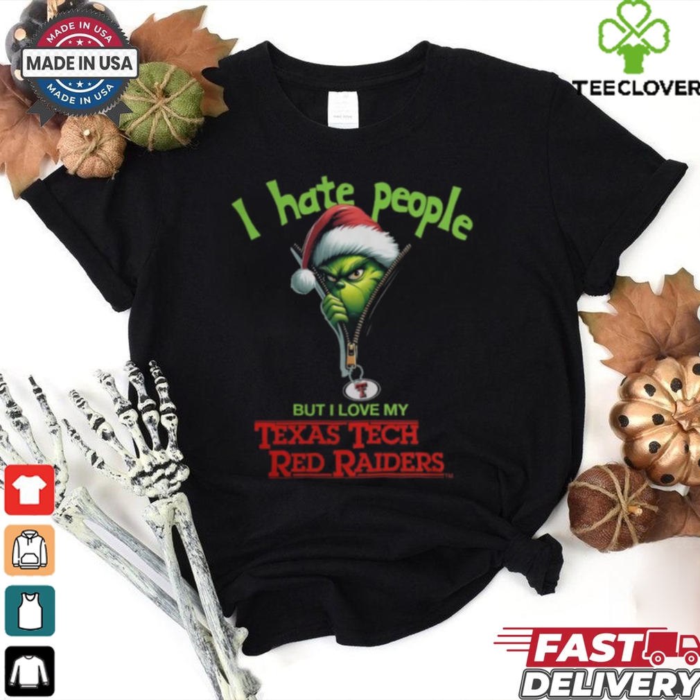 Grinch Santa Hat I Hate People But I Love My Texas Tech Red Raiders Christmas Logo Shirt Grinch Santa Hat I Hate People But I Love My Texas Tech Red Raiders Christmas Logo Shirt