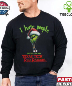 Grinch Santa Hat I Hate People But I Love My Texas Tech Red Raiders Christmas Logo Shirt
