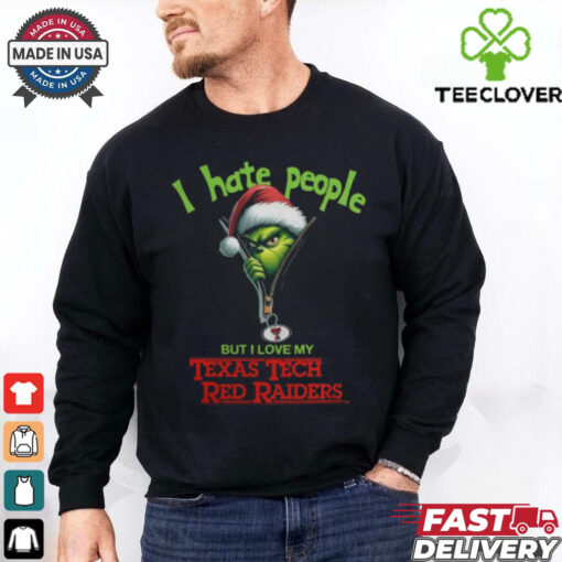 Grinch Santa Hat I Hate People But I Love My Texas Tech Red Raiders Christmas Logo Shirt